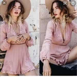 For Love And Lemons Pink Lace Romper